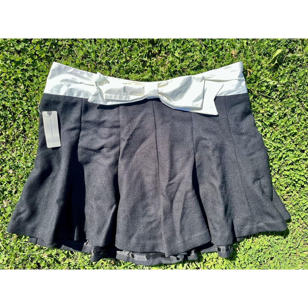 Maeve Anthropologie Skirt Womens 14 Black White Bow Waist A-Line Pleated‎ Flared